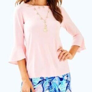 🌴🌞🍍 LILLY PULITZER Fontaine Ruffle Sleeve Top ~ Paradise Pink ~ Size Large